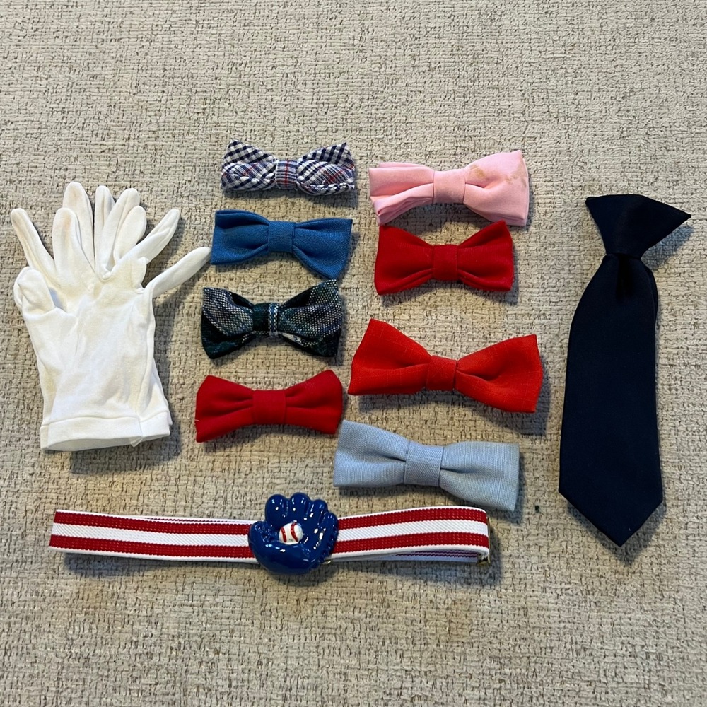 Vintage Boys Accessory Lot Clip On Bow Ties‎ Necktie White Gloves Baseball Belt